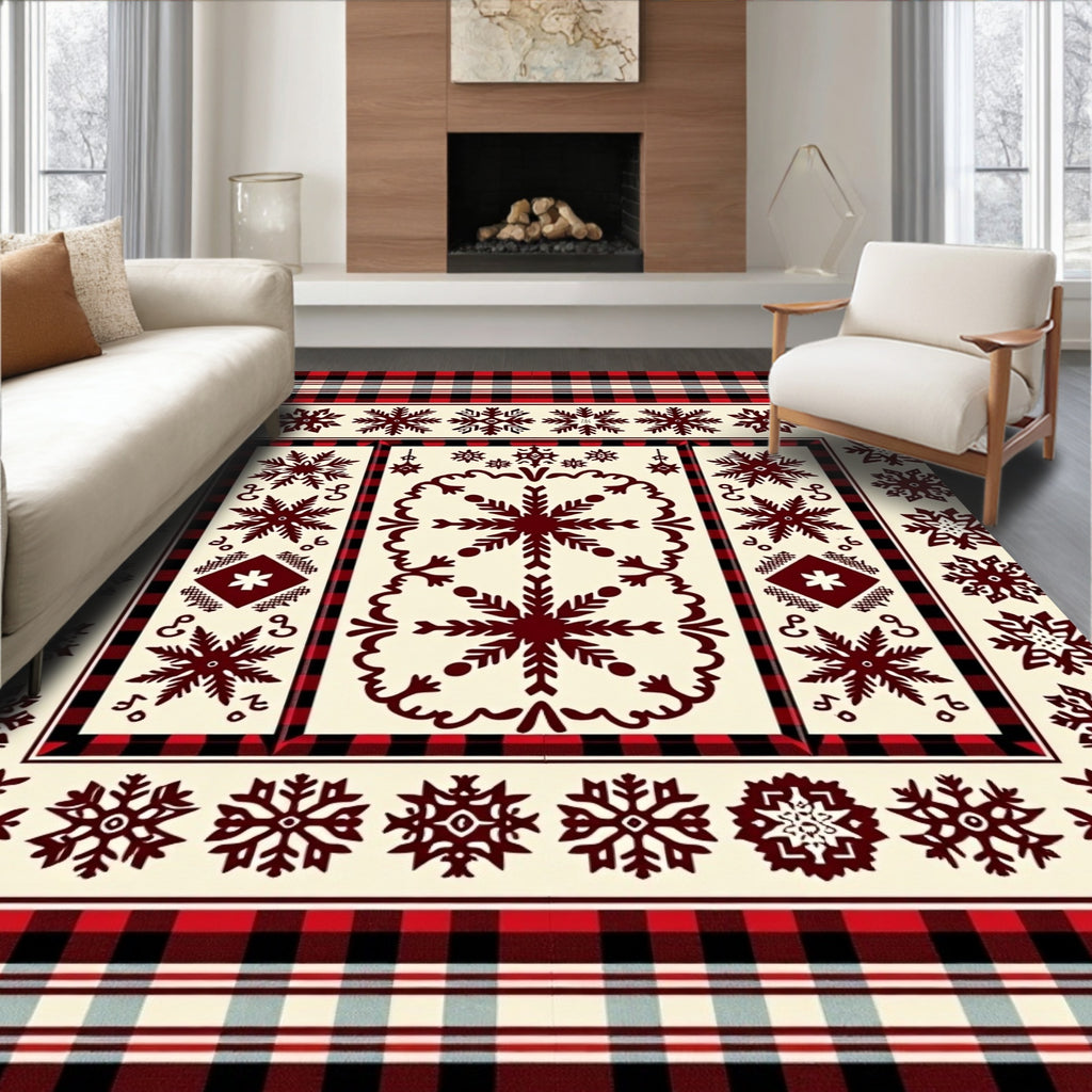 Rustic Crimson Snowflake Plaid Rug
