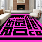 Hot Pink Black Geometric Maze Rug