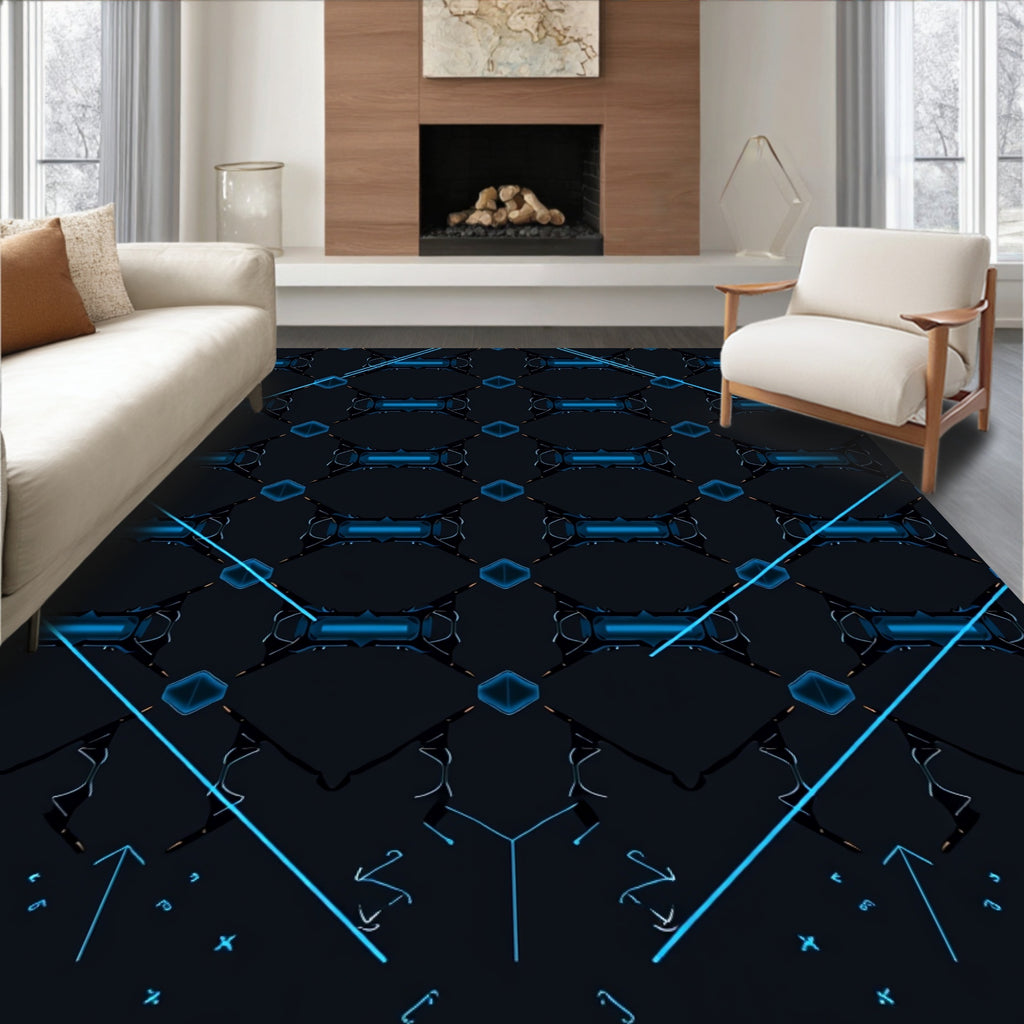 SciFi Blue Geometric Intersecting Lines Rug