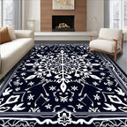 Navy White Snowflake Medallion Frame Rug