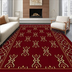 Deep Red Golden Ornate Lattice Rug