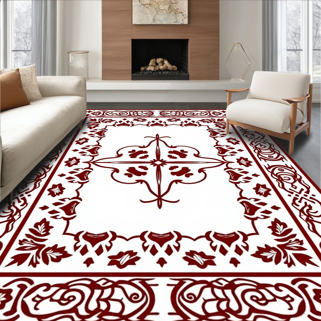 Deep Burgundy Ornamental Border Rug