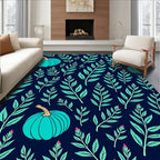 Teal Pumpkin Leafy Branch Arrangement Rug