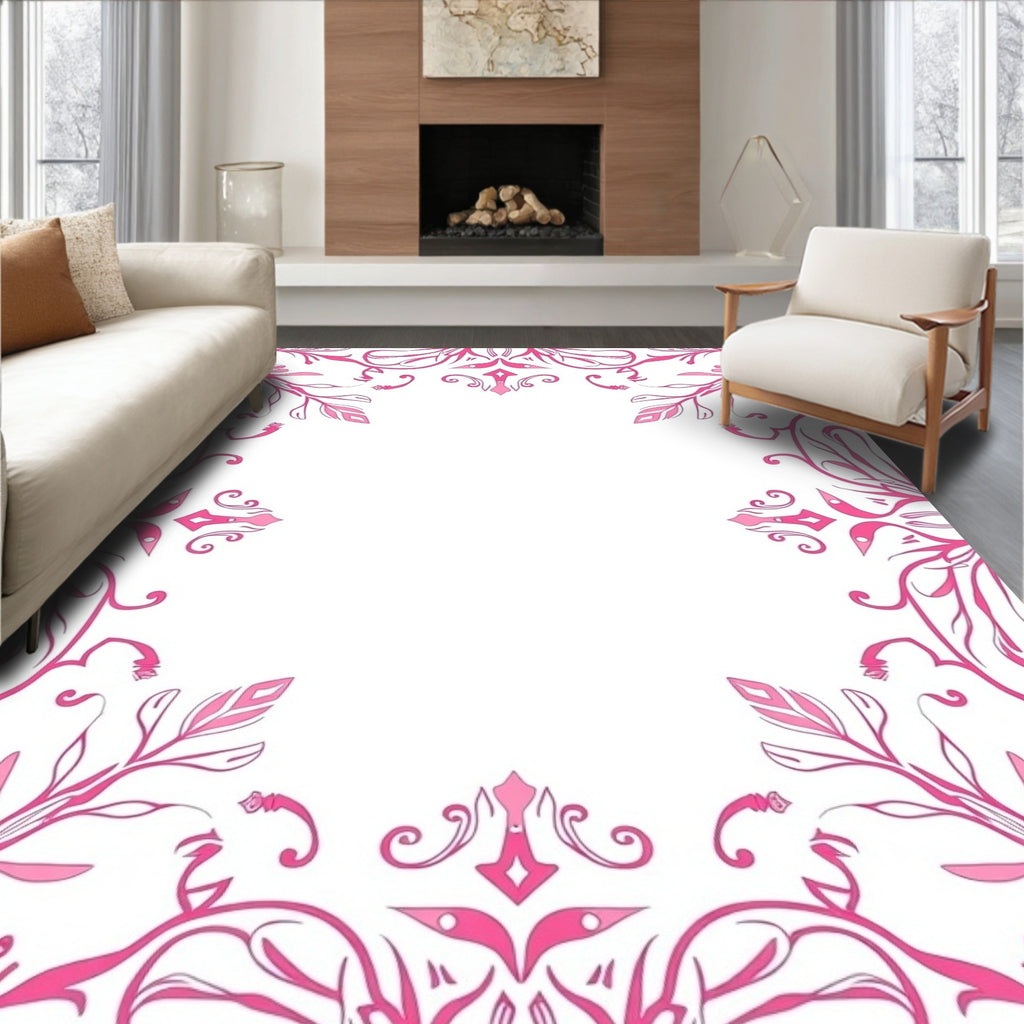 Fuchsia Faux Floral Corner Swirls Rug
