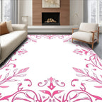 Fuchsia Faux Floral Corner Swirls Rug