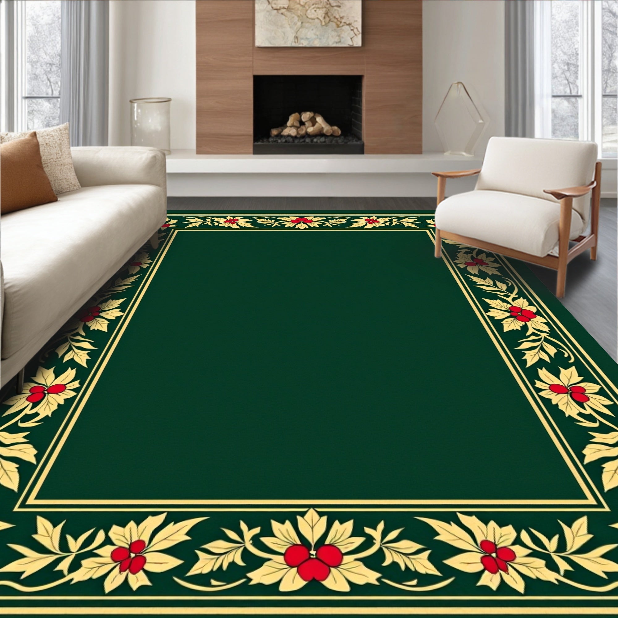Gold Yellow Berry Holly Border Rug