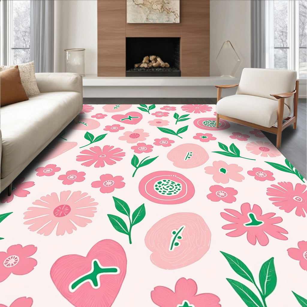 Sweet Pink Floral Heart Medley Rug