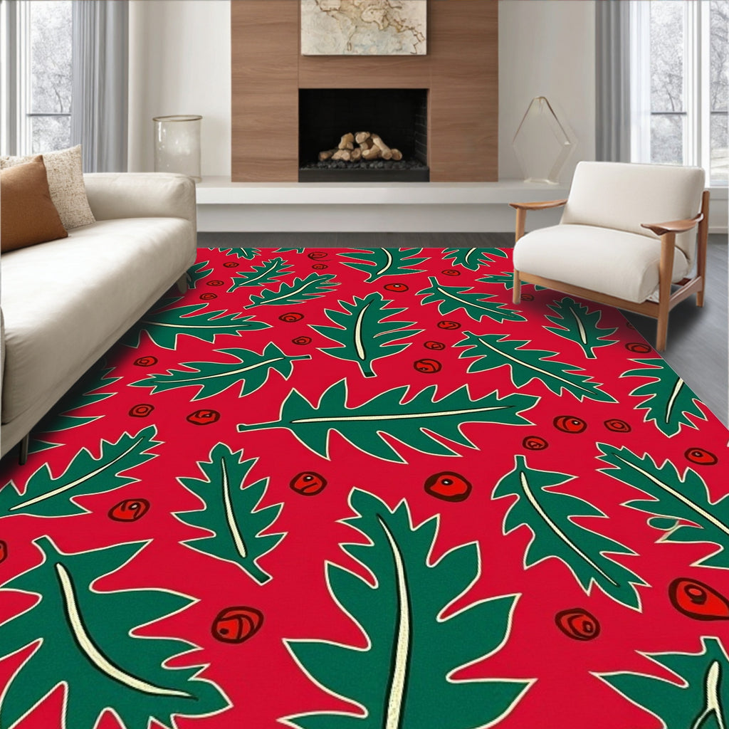 Green Leaf Red Berry Collection Rug