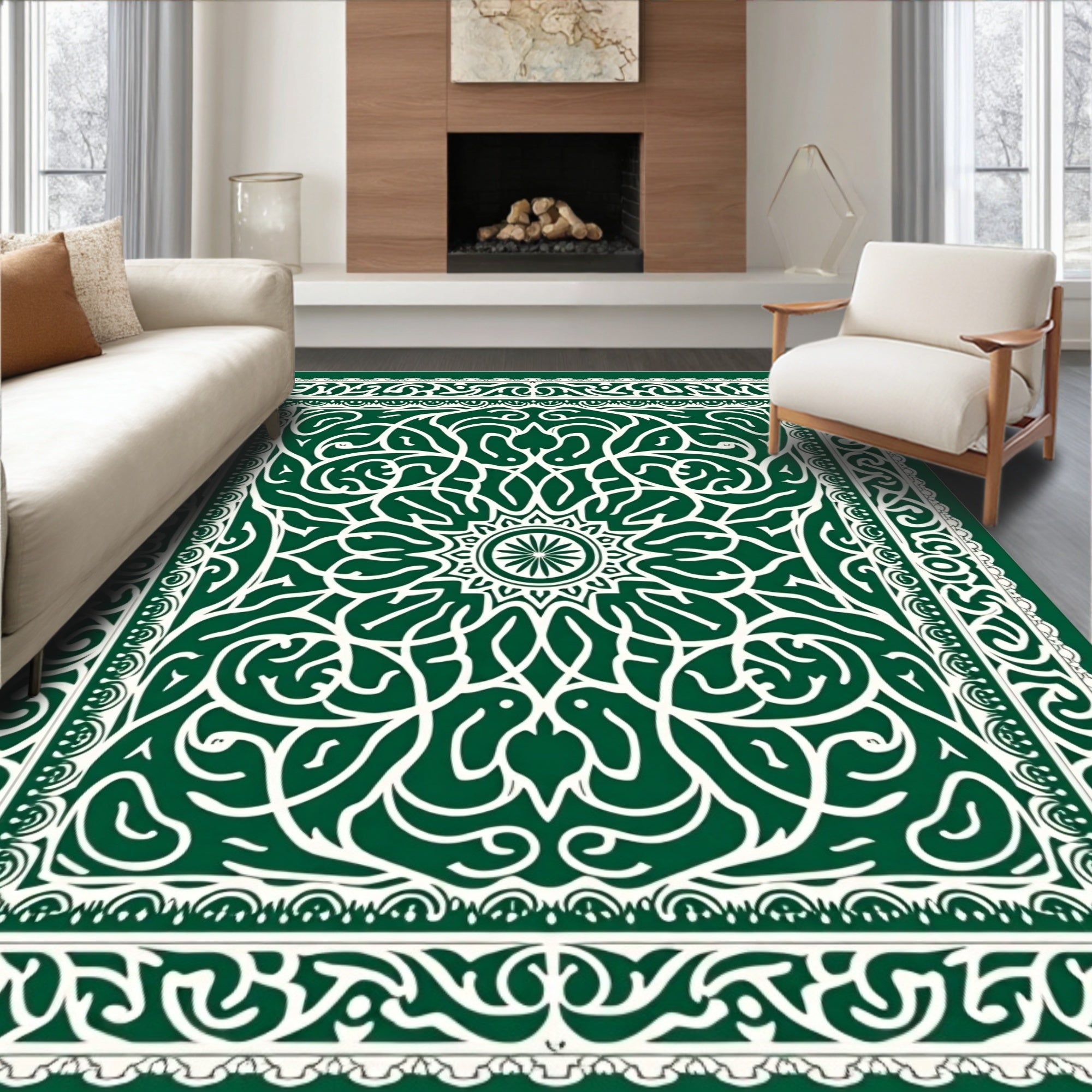 Emerald Courtly White Intricate Medallion Rug