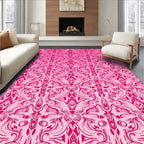 Vibrant Pink Damask Scrollwork Rug