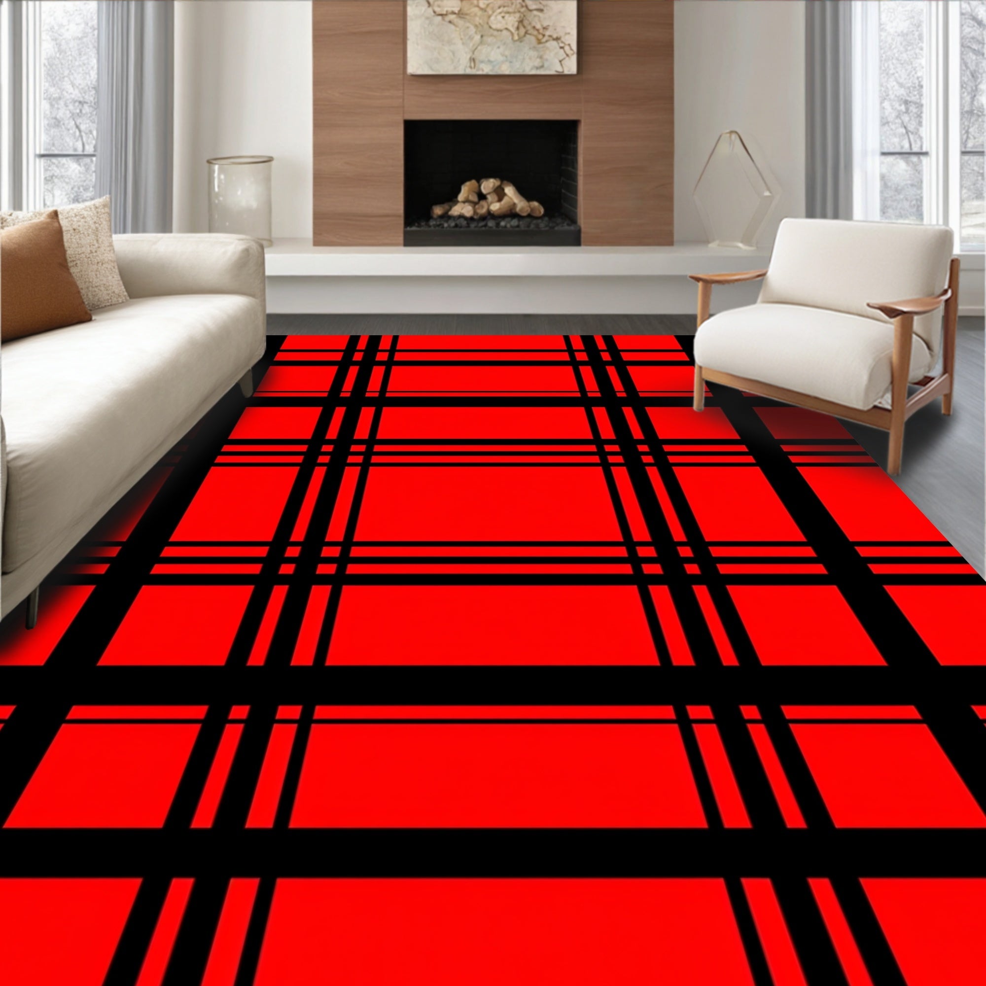 Bold Red Tartan Check Rug
