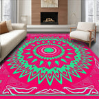 Vibrant Coral Aqua Mandala Sunburst Rug