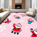 Cute Santa Claus Snowflakes Pink Background Rug