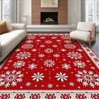 Holiday Red White Snowflake Arrangement Rug