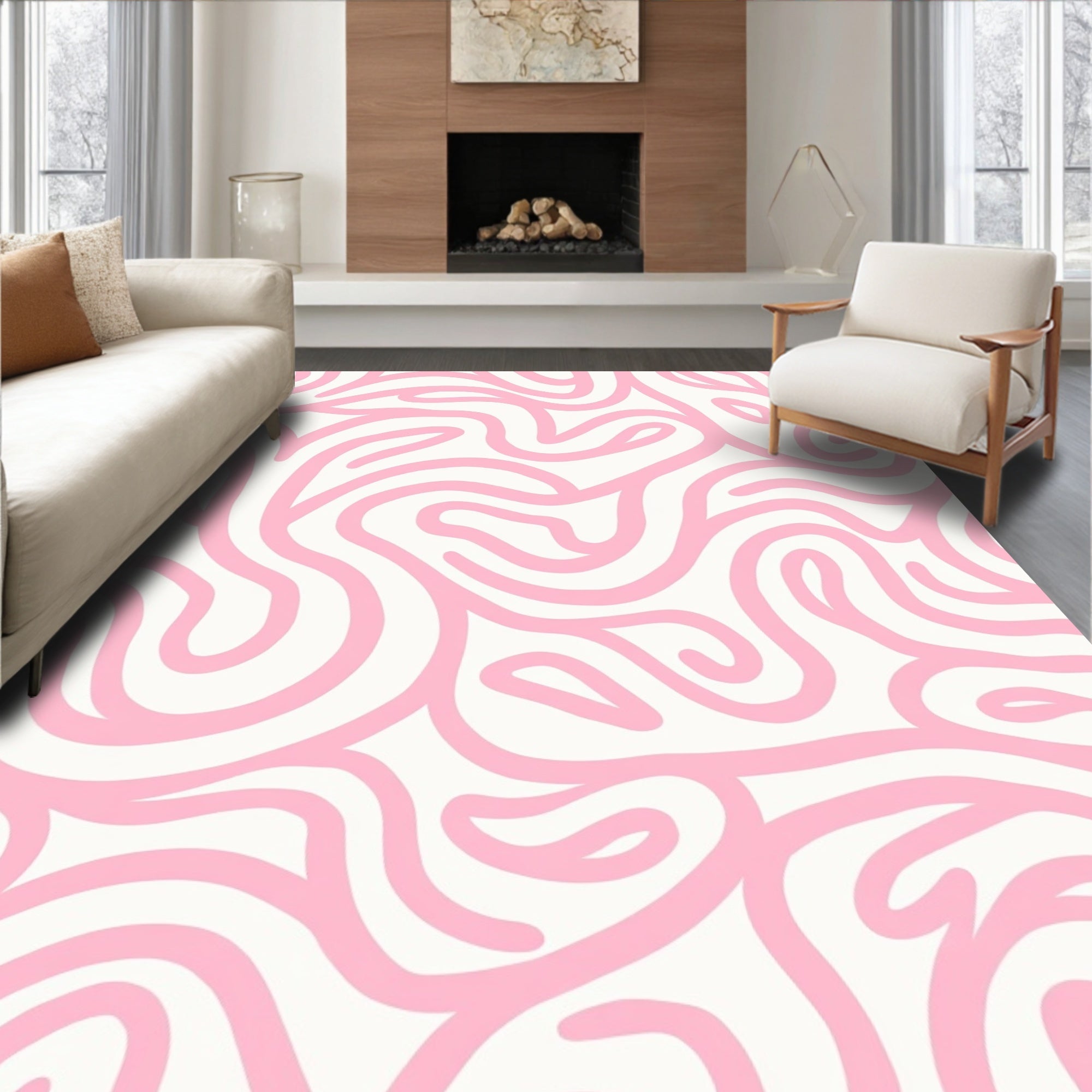 Soft Pink Flowing Swirls Rug
