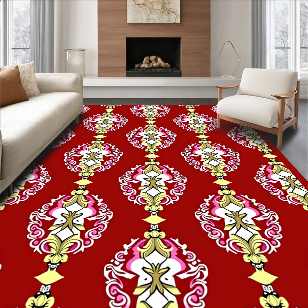 Crimson Floral Medallion with Gold Accents Rug