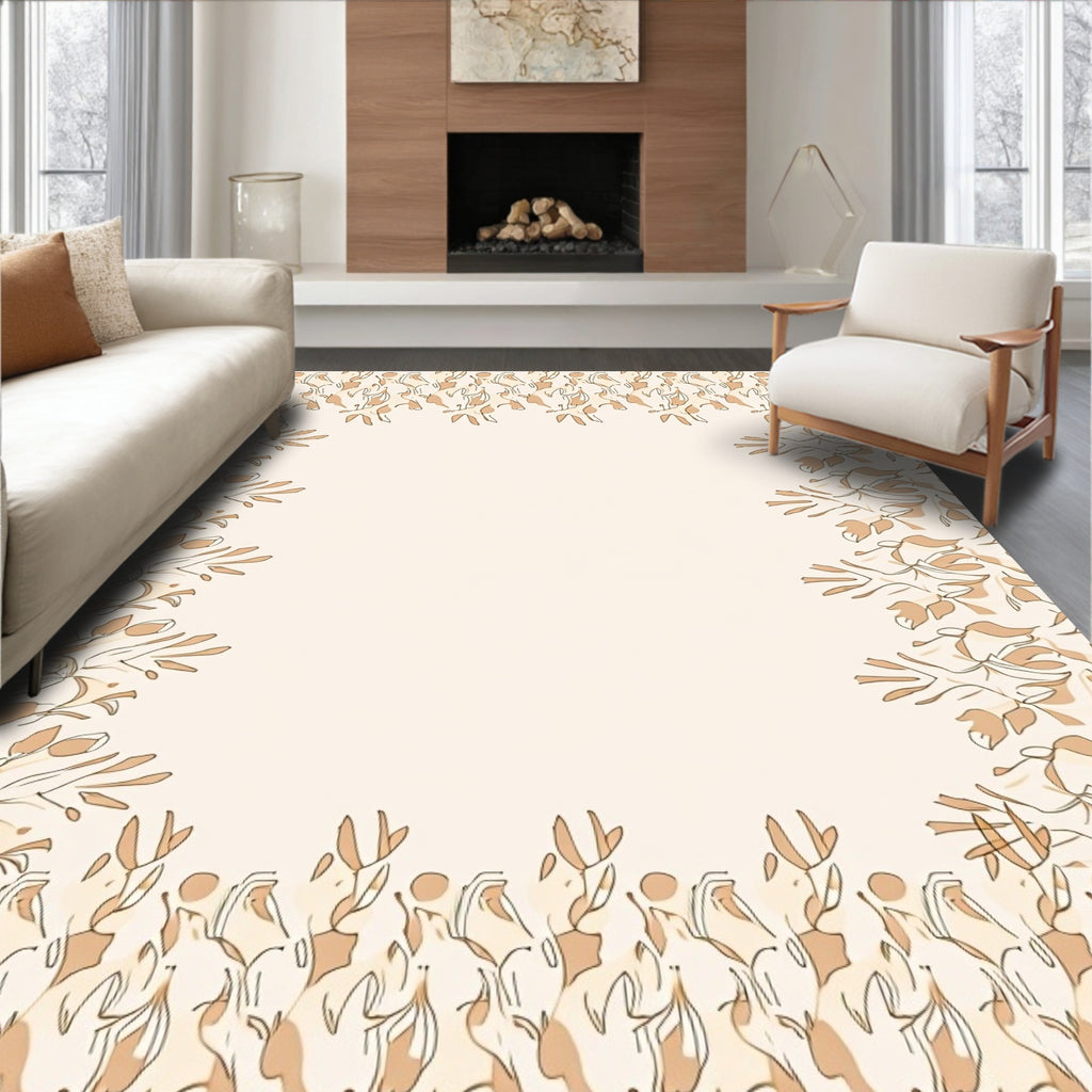 Neutral Cream Floral Border Rug