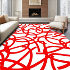Crimson Red Abstract Tangled Lines Rug