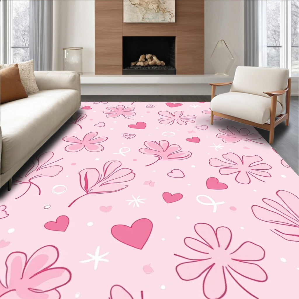 Sweet Pink Floral Hearts Scatter Rug