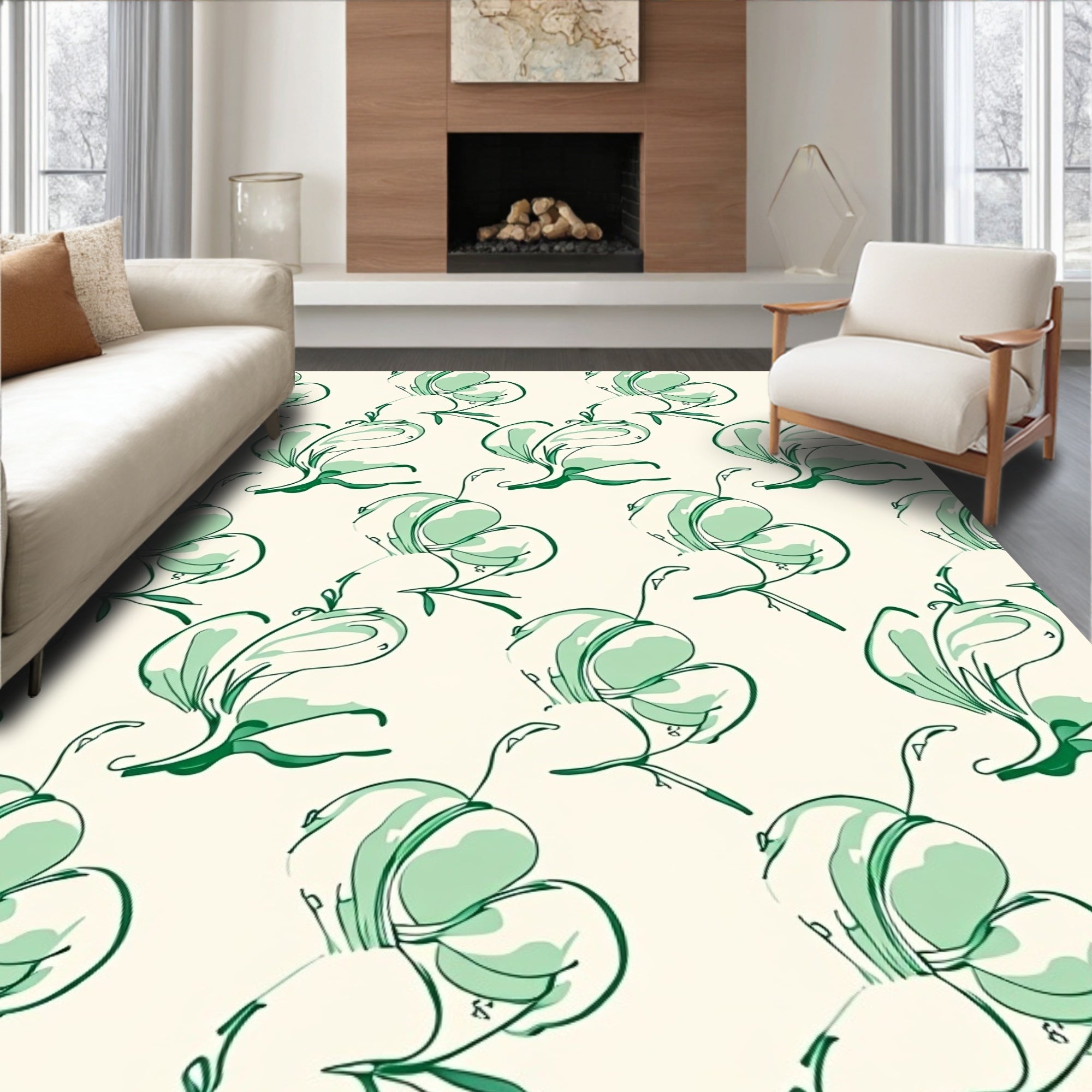 Elegant Emerald Lily Sketch Rug