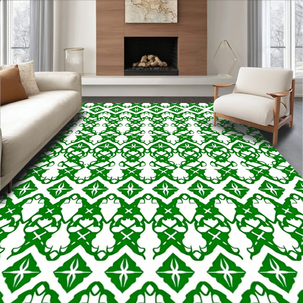 Emerald Green Lattice Art Deco Rug