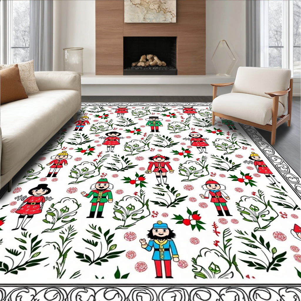 Festive Nutcracker Figures Holly Berries Rug