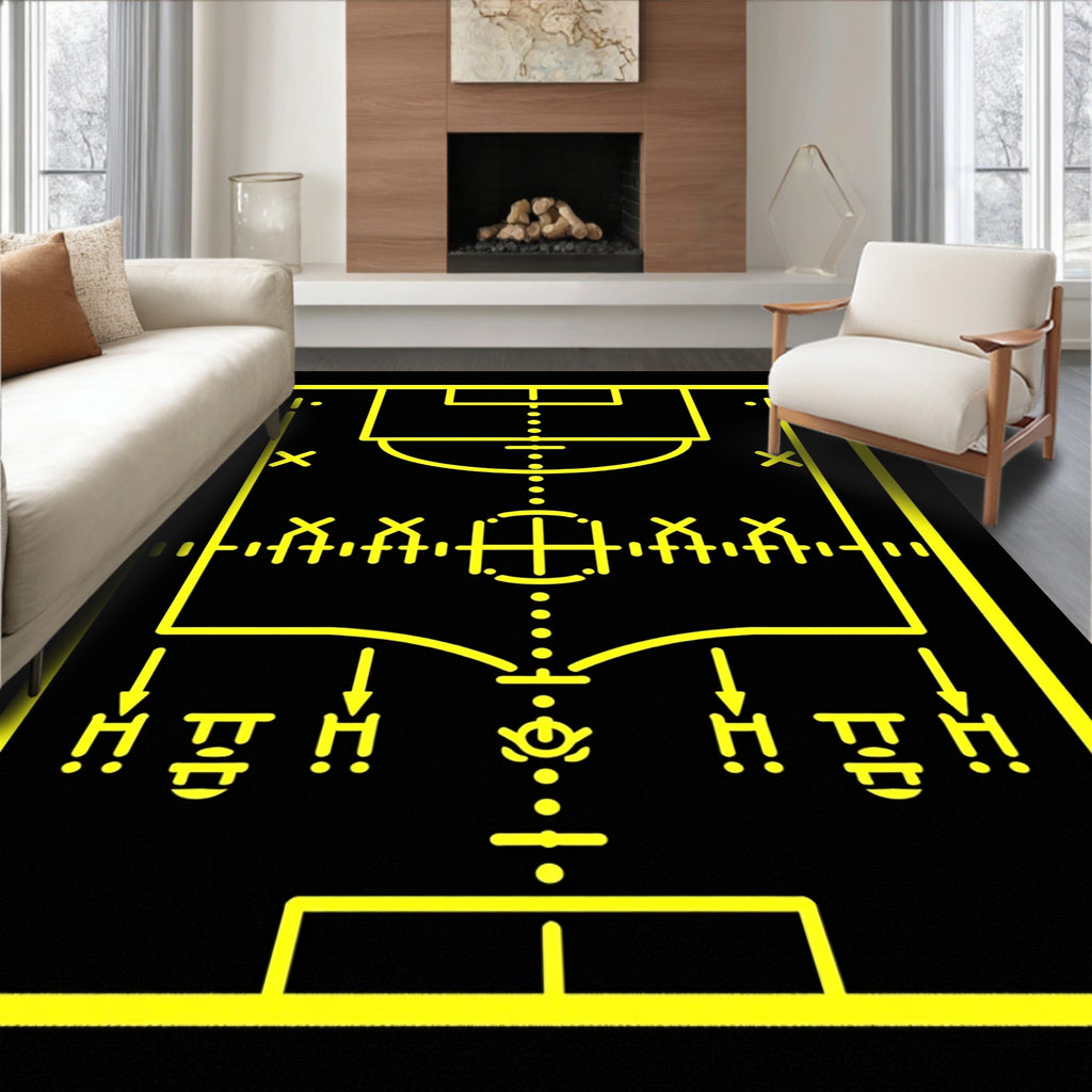 Yellow Football Field Lines Rug