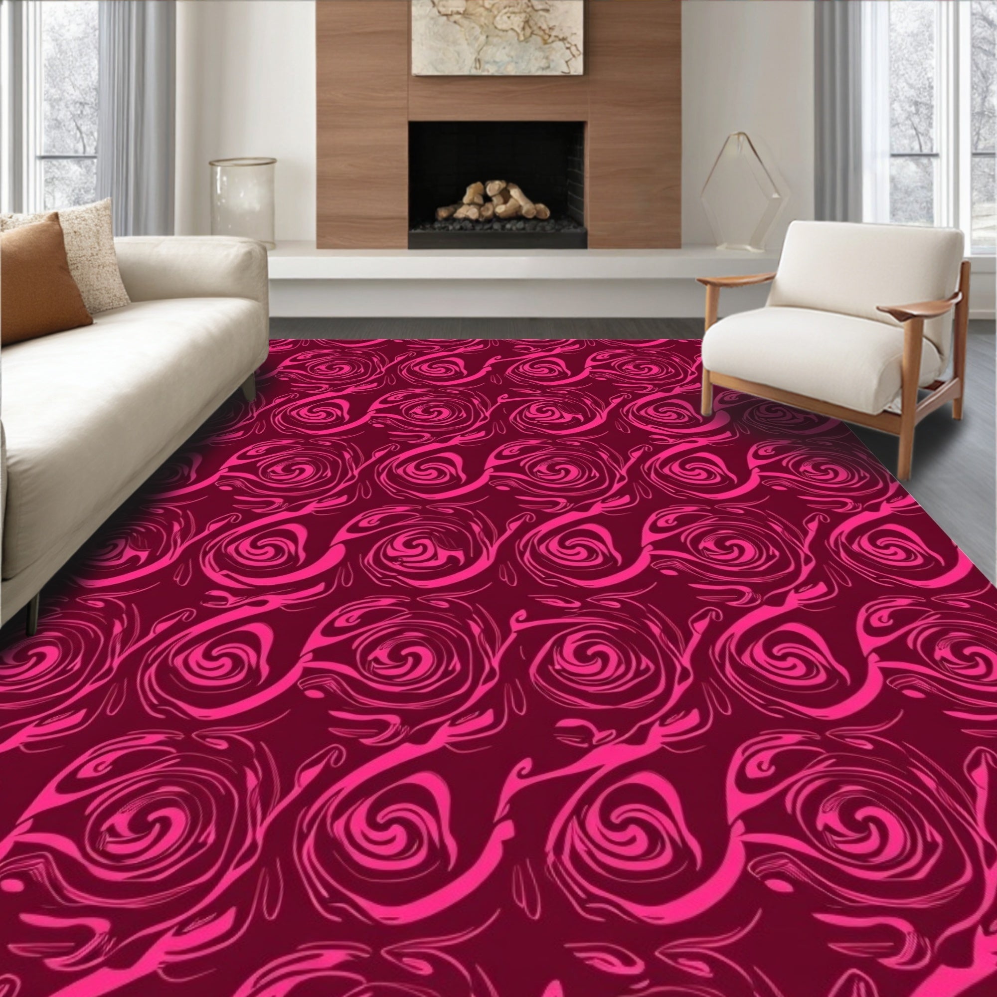 Dazzling Magenta Swirl Rose Rug