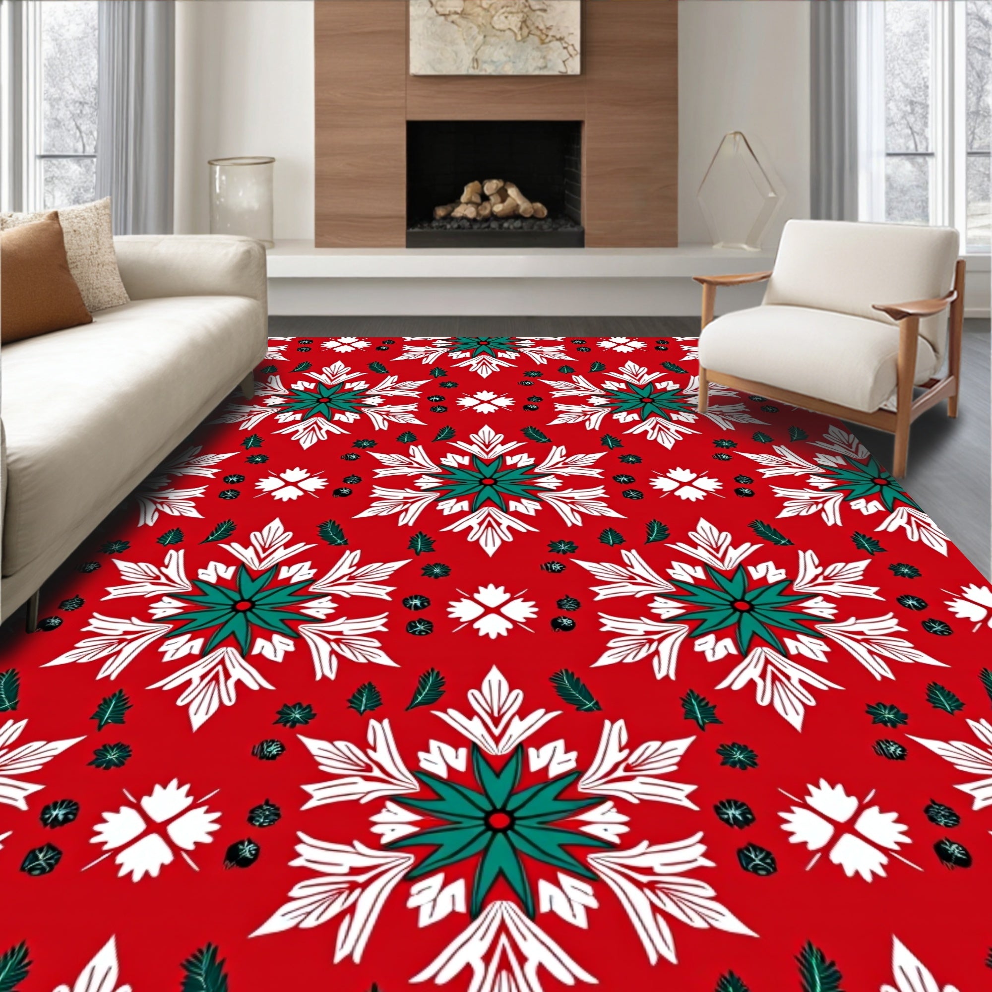 Red Festive Snowflake Medallion Rug