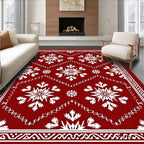 Crimson Snowflake Medallion Border Rug