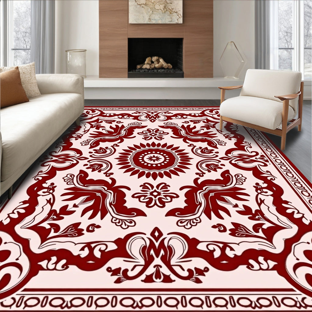 Ornate Crimson Bloom Corner Piece Rug