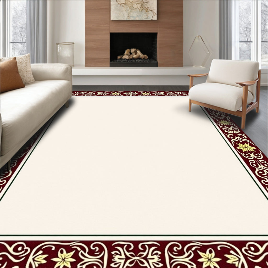 Rich Burgundy Gold Floral Border Rug