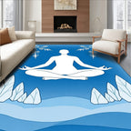 Serene Blue Meditating Figure Botanical Scene Rug