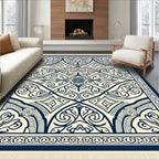 Navy Cream Intricate Floral Lattice Rug