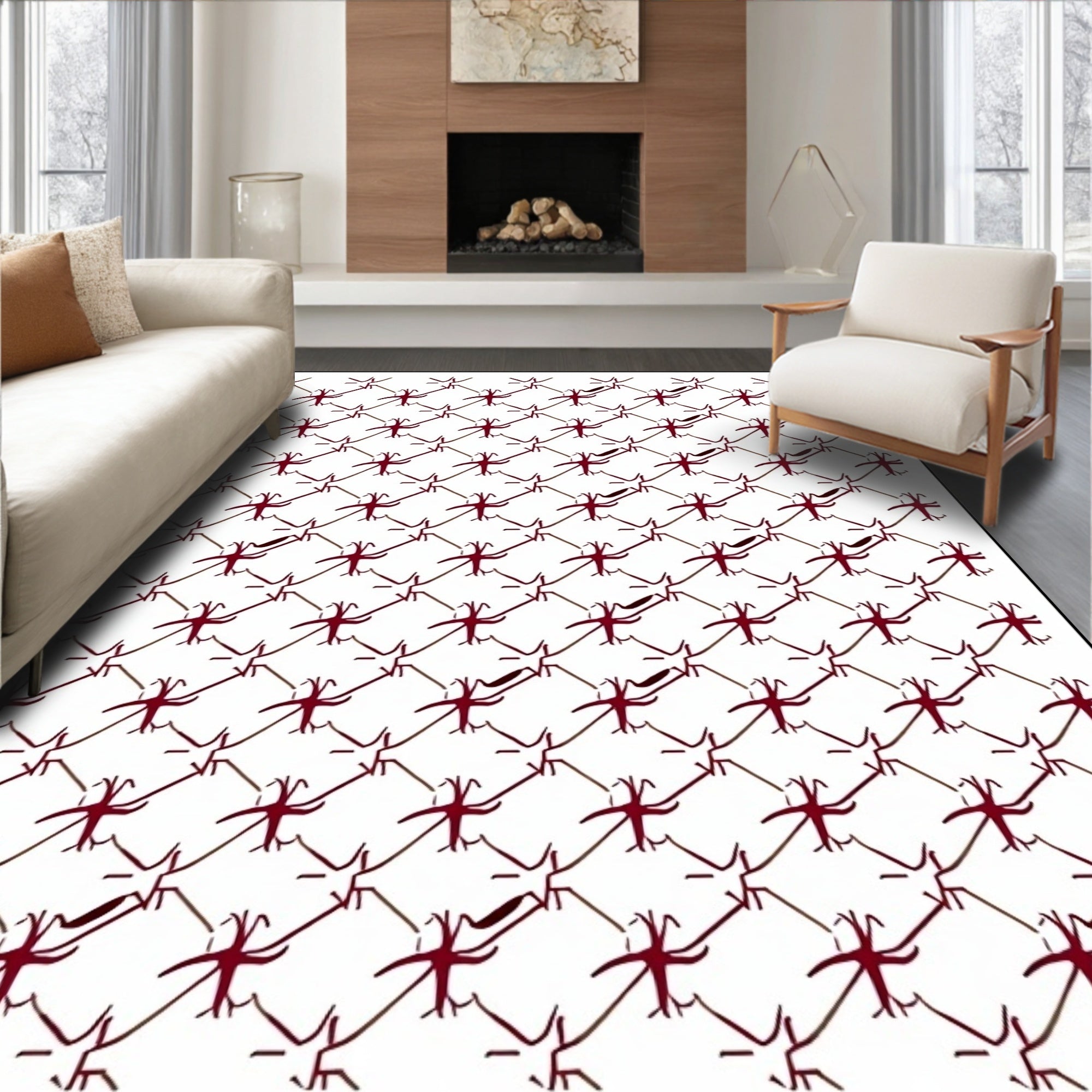 Muted Crimson Diamond Lattice Rug