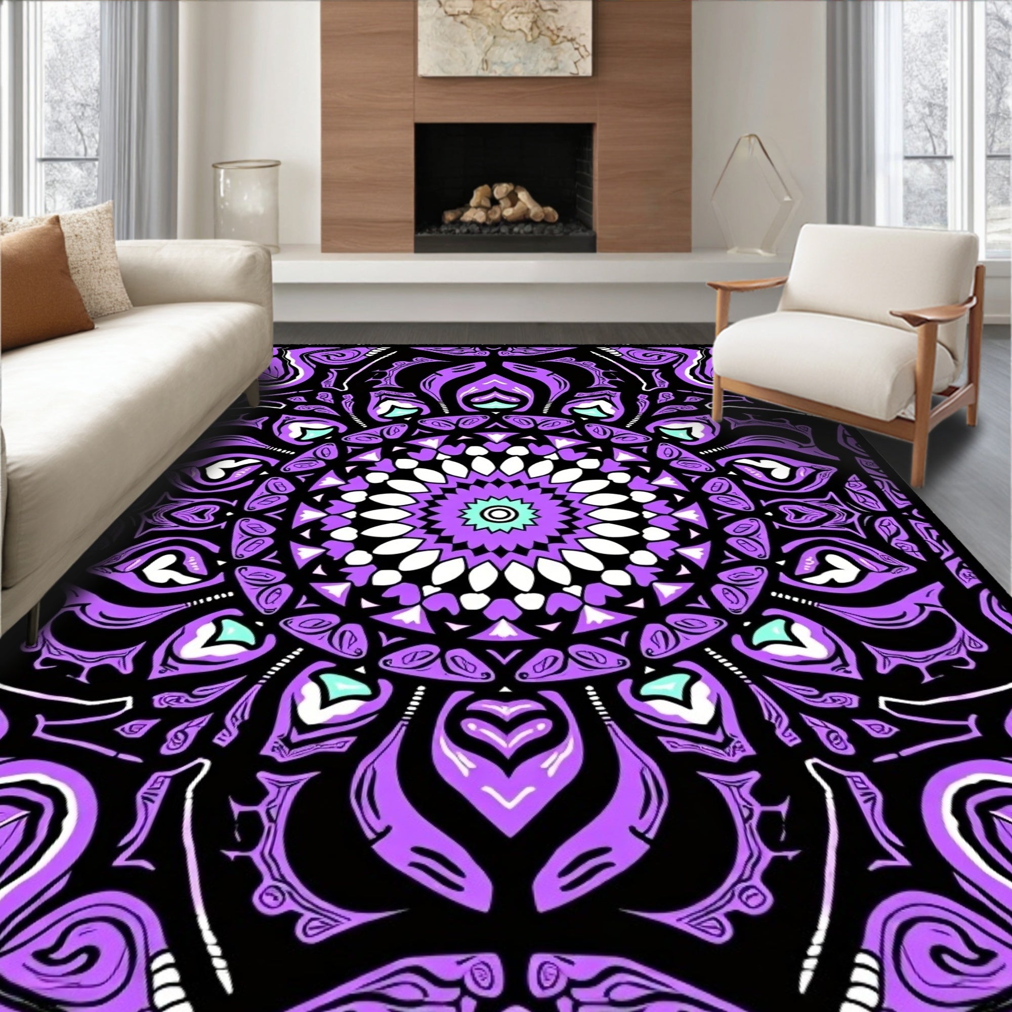 Vibrant Purple Mandala Swirl Rug