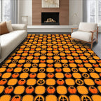 Orange Pumpkin Laurel Leaf Grid Rug