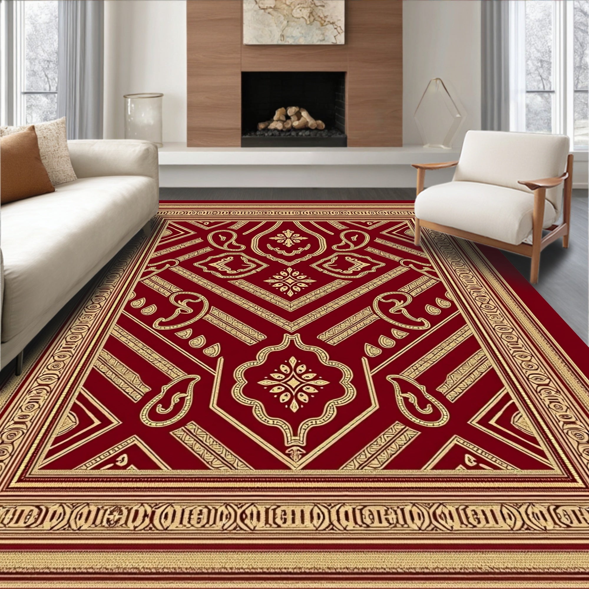 Crimson Gold Paisley Geometric Medallion Rug