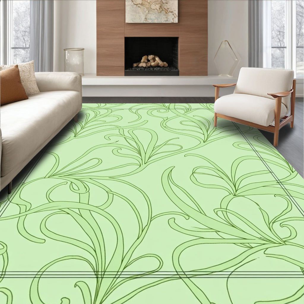 Pale Green Floral Swirl Rug