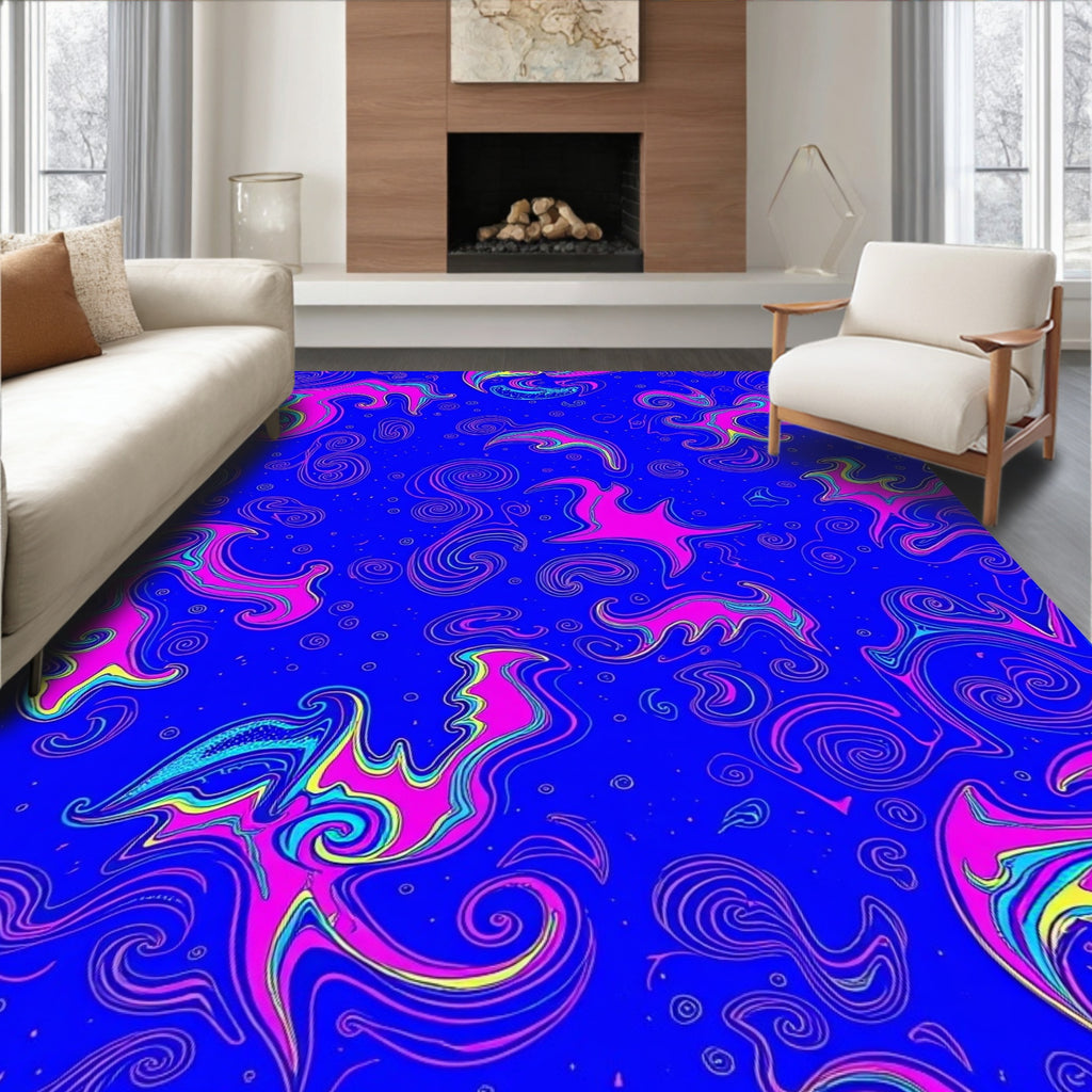 Vibrant Pink Swirl Abstract Waves Rug