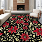 Crimson Floral Black Garden Weave Rug