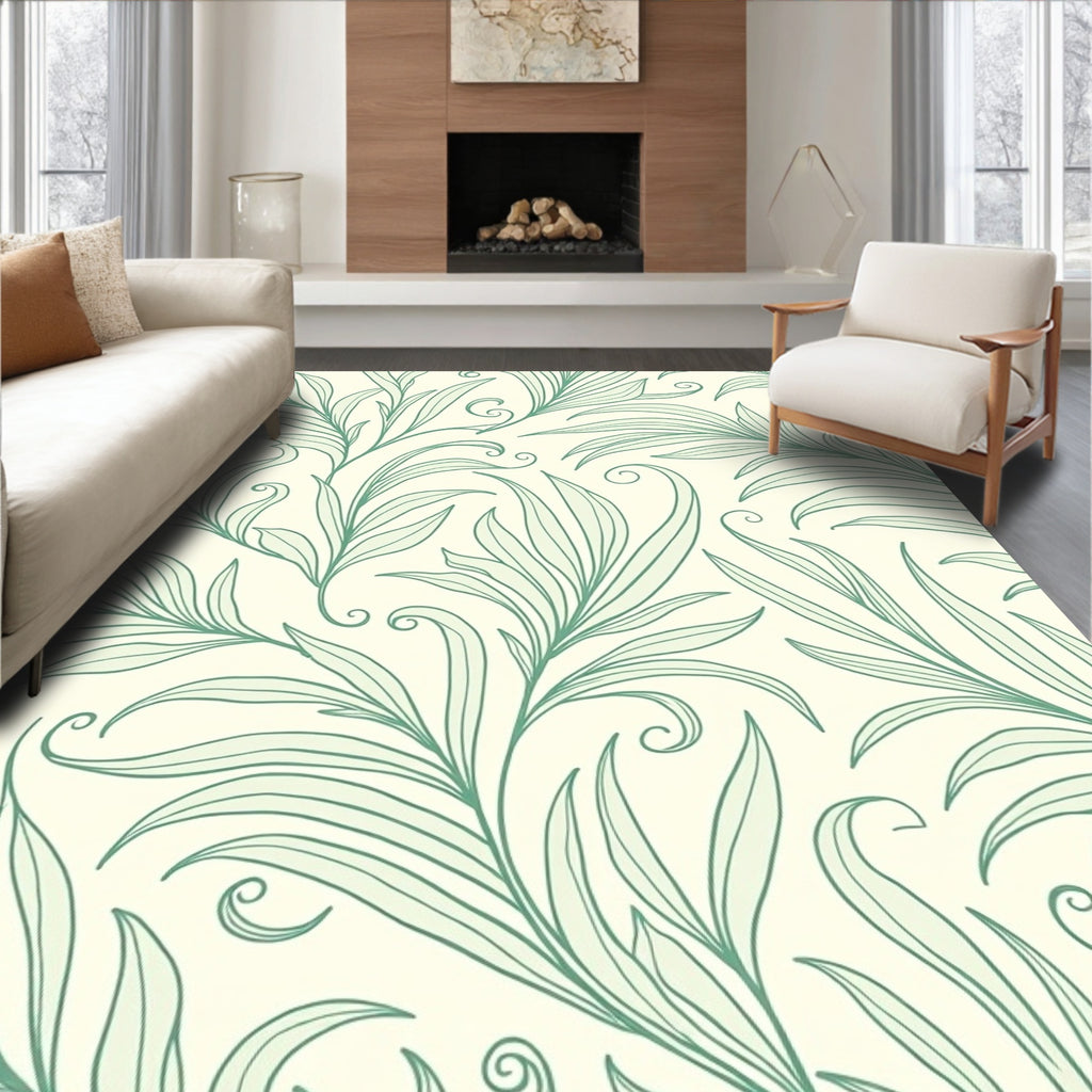 Coastal Green Leafy Swirls Rug