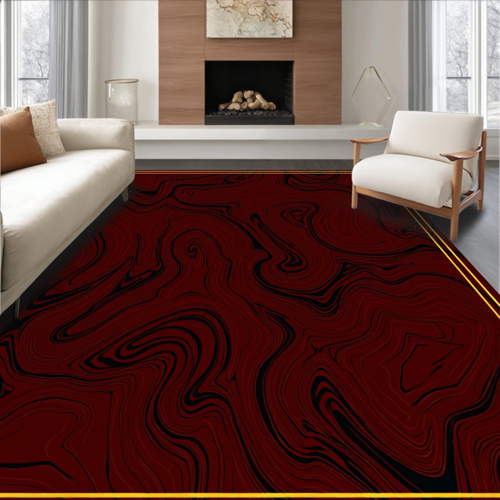 Dark Red Marbled Swirls Rug