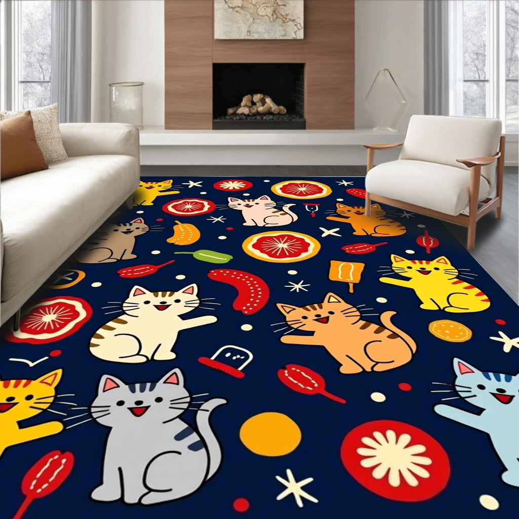 Playful Kitties With Citrus Slices Rug
