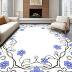 Pastel Blue Floral Vine Border Rug
