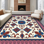 Coral Blue Floral Vine Medallion Rug