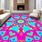 Vibrant Pink Teal Sunburst Mandala Rug