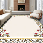Floral Accents Red Gold Border Frame Rug