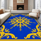 Royal Blue Golden Sunburst Medallion Rug