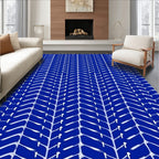 Deep Blue White Herringbone Textured Rug